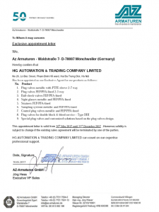 HG trở thành đại diện chính thức của hãng plug van AZ ARMATUREN- Germany tại Việt Nam
